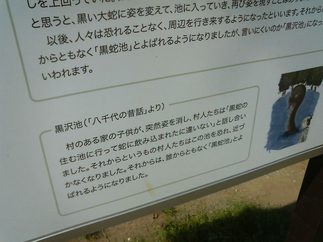 黒沢池はかつては人食いの黒蛇が出た昔話が伝わってるそうです