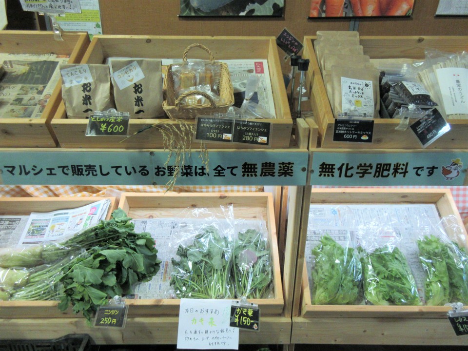 交流館内では無農薬農産物も販売されています