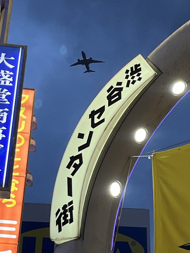 飛行機が映り込んでる