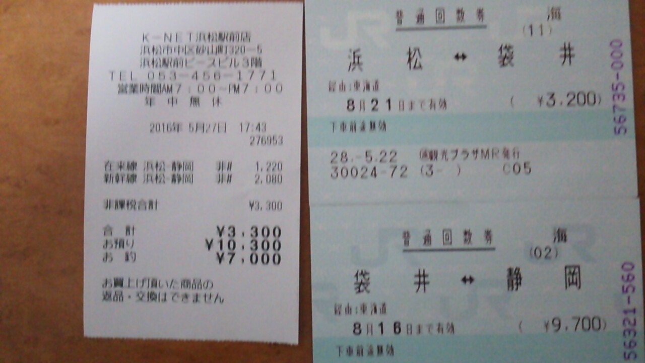 浜松〜静岡　JRの切符