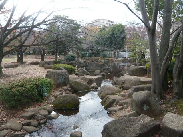 市民公園の中央には、水の流れがあり、小さな池もあります。