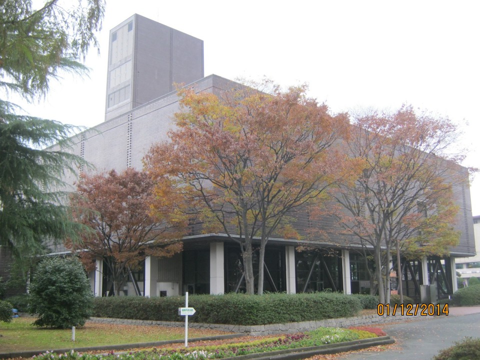大きな建物です。外観は鉄骨組が現れています。