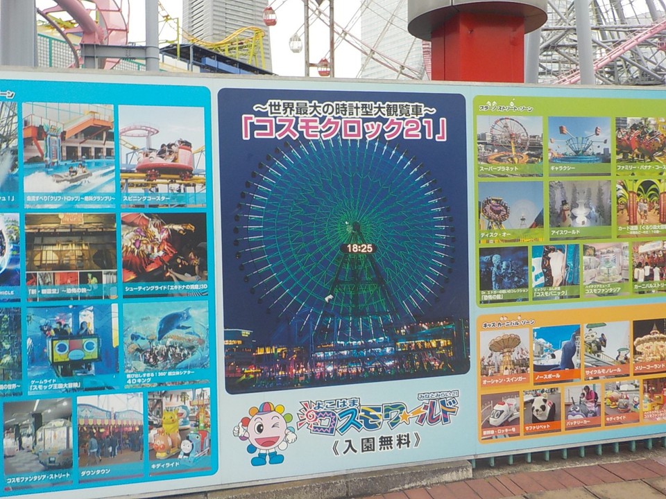 コスモワールドについて案内する看板