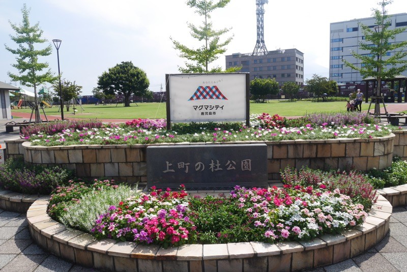 きれいに花が植えられた公園。
