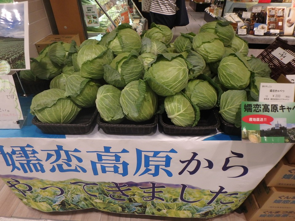 店頭にあった嬬恋村で採れたキャベツ